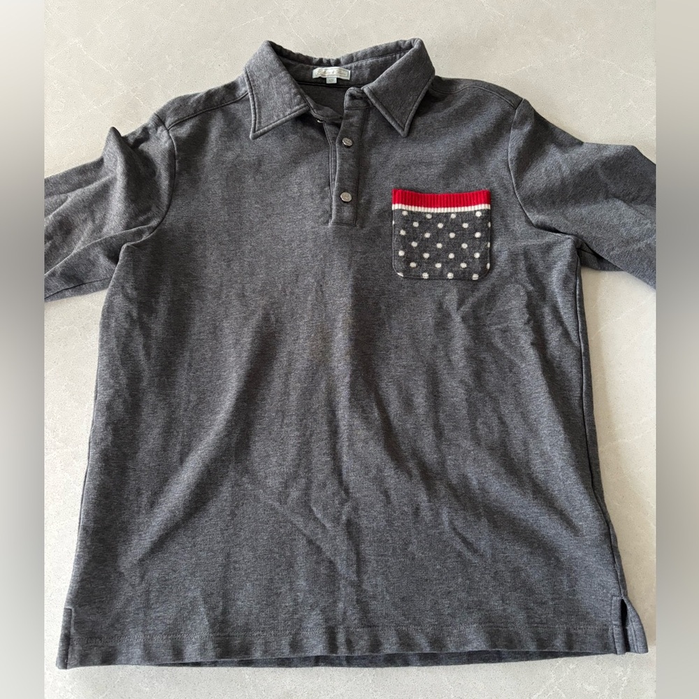 Nicholas and Bears Gray Kids Polo Shirt with Red and White Polka Dot Pocket